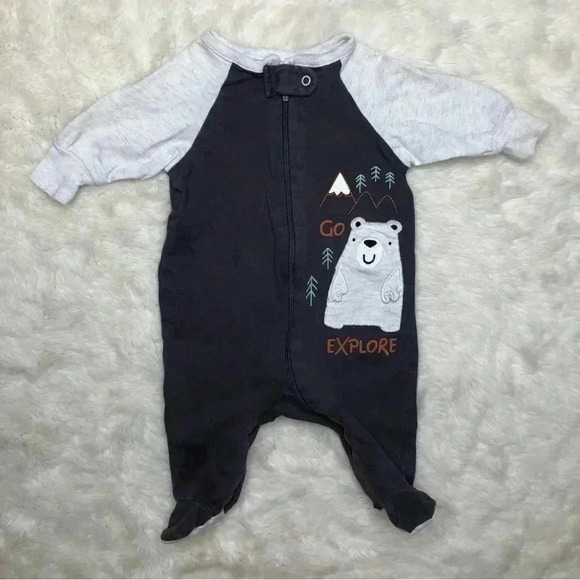 Gerber Footed Onesie Pajamas Blue & White Bear Go Explore Zippered  Size Newborn - Picture 1 of 16